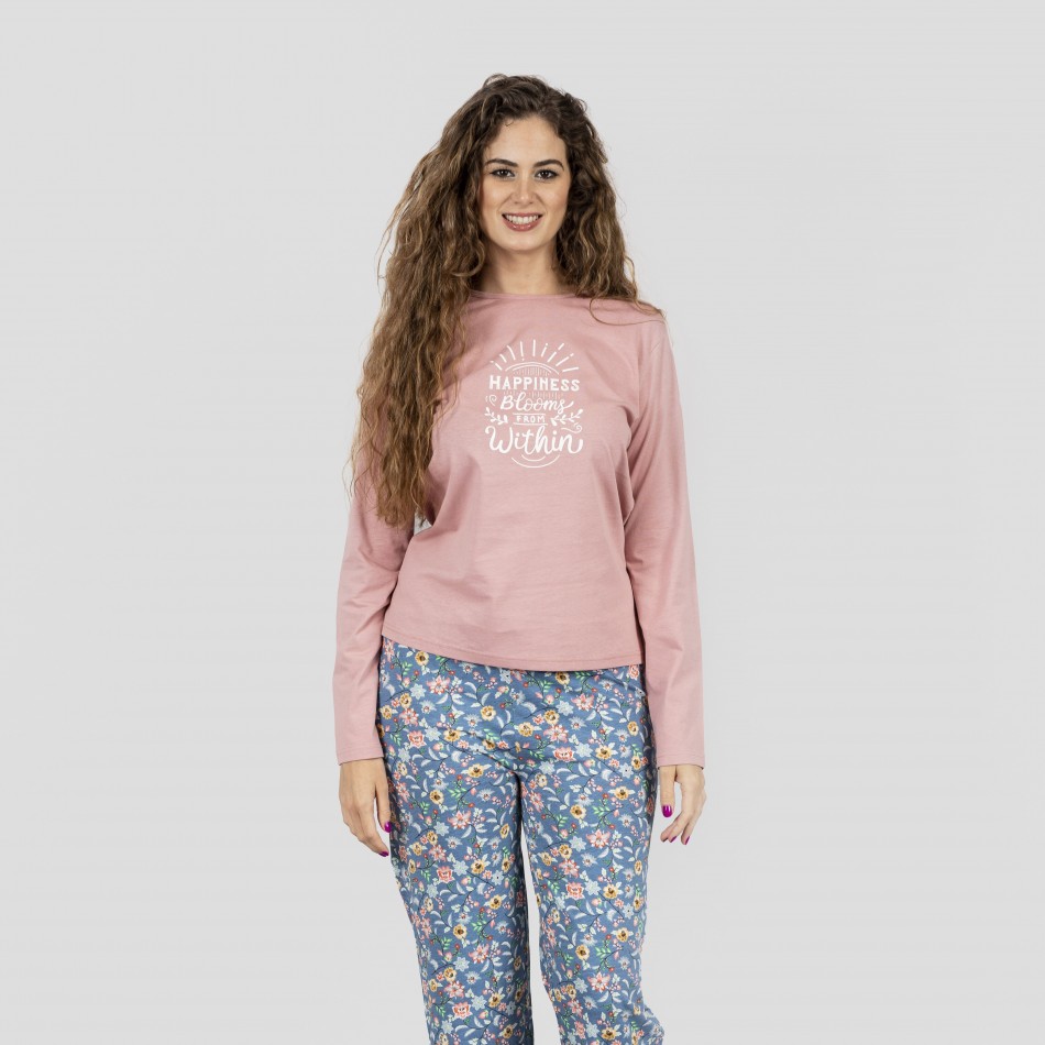 Pigiama lungo cotone Nadine rosa abbigliamento-da-casa