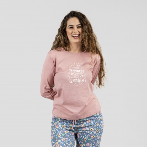 Pigiama lungo cotone Nadine rosa abbigliamento-da-casa