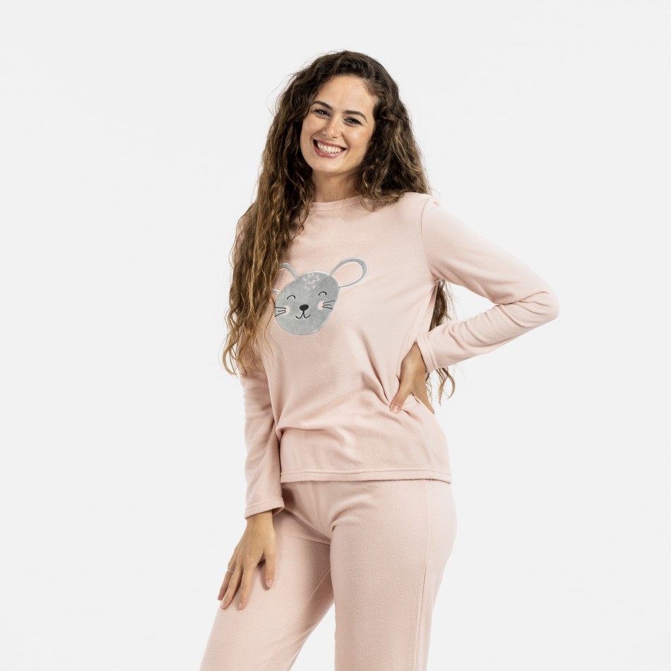 Pigiama pile polare Mouse rosa chiaro pigiami-inverno-donna