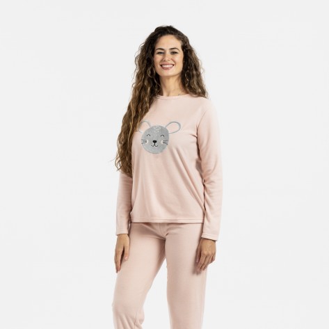 Pigiama pile polare Mouse rosa chiaro pigiami-inverno-donna