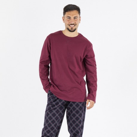 Pigiama uomo flanella Cuadro Friche bordeaux pijama-franela