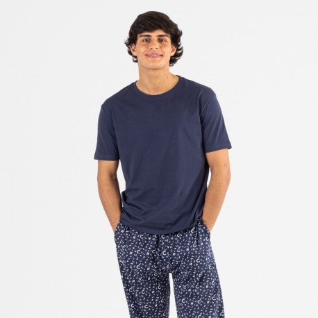 Pigiama lungo manica corta uomo Yelco blu navy pijama-manga-corta