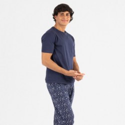 Pigiama lungo manica corta uomo Yelco blu navy pijama-manga-corta