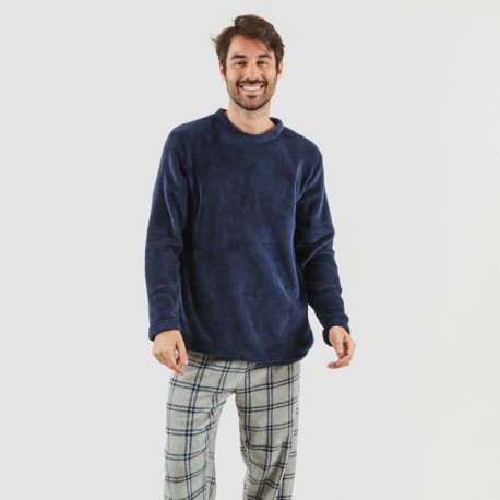 Pigiama pile coral uomo Cuadro Enrique blu navy casa