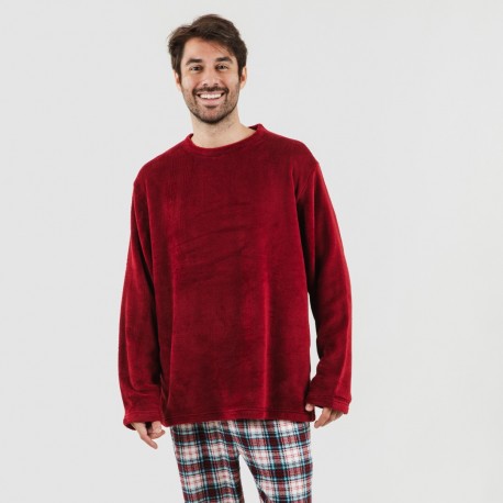 Pigiama pile coral uomo Cuadro Ernesto bordeaux casa