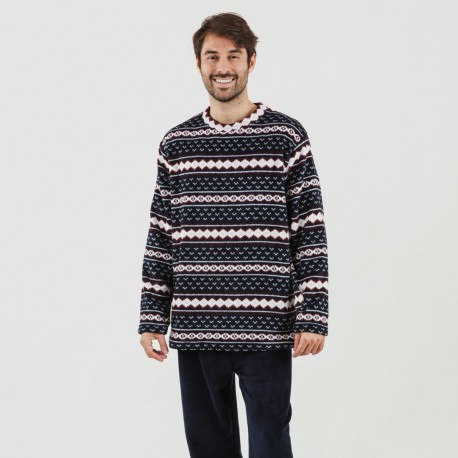 Pigiama pile coral uomo Cronos blu navy casa