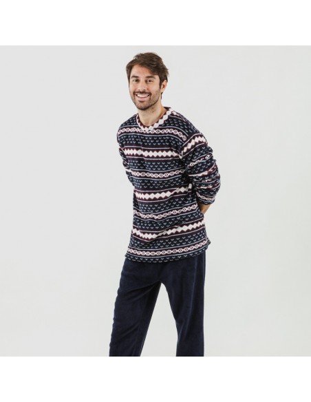 Pigiama pile coral uomo Cronos blu navy casa