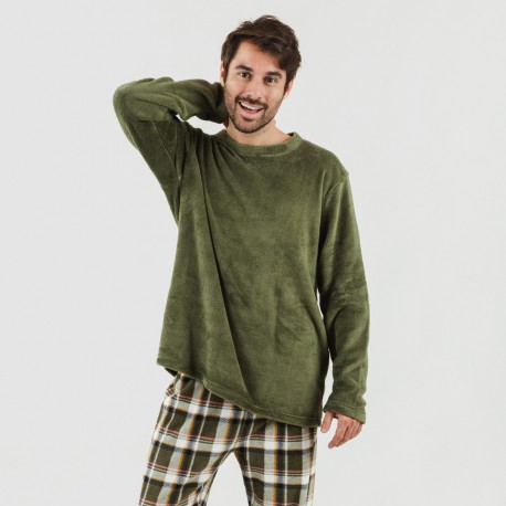 Pigiama pile coral uomo Cuadro Aperol verde militare casa