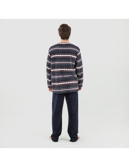 Pigiama pile coral uomo Cronos blu navy casa