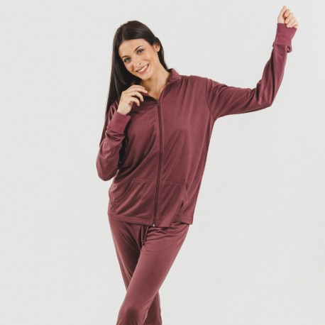 Set sportivo donna felpa con zip melanzana abbigliamento-da-casa