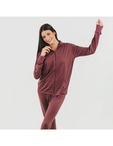 Set sportivo donna felpa con zip melanzana abbigliamento-da-casa