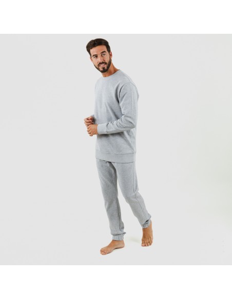 Set sportivo lungo uomo in cotone grigio misto abbigliamento-da-casa