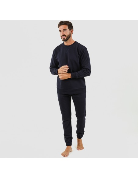 Set sportivo lungo uomo in cotone blu navy abbigliamento-da-casa