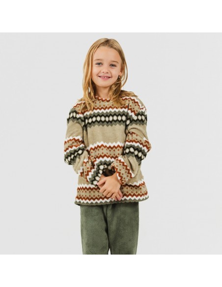 Pigiama pile coral bambina Vaduz verde militare pigiami-per-bambini