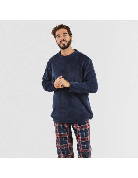 Pigiama pile coral uomo Cuadro Curtis blu navy pigiama-lungo-da-uomo