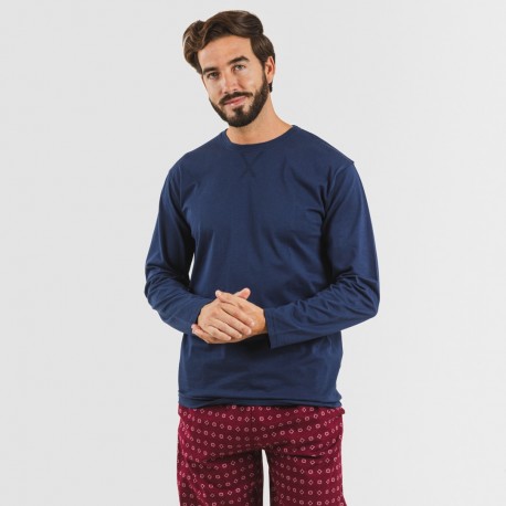 Pigiama uomo flanella Loui blu navy pigiama-lungo-da-uomo