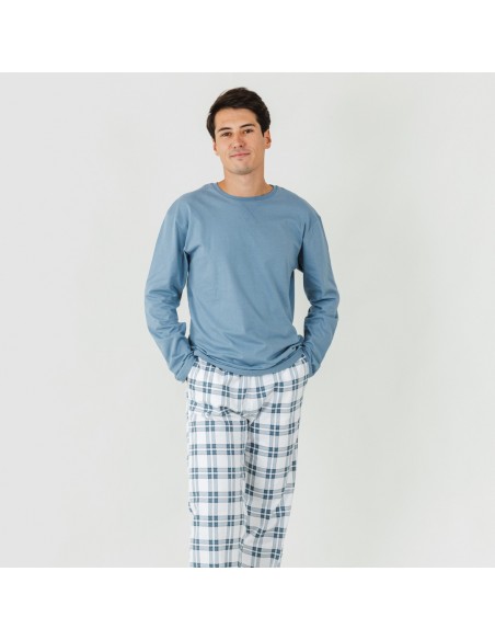 Pigiama uomo flanella Cuadro Vejer indaco pijama-franela