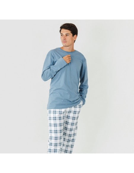 Pigiama uomo flanella Cuadro Vejer indaco pijama-franela