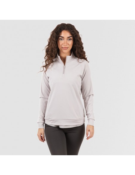 Felpa sportiva donna con media zip e tasche grigio perla sudadera-deportiva-mujer-cremallera-y-bolsillo