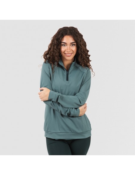 Felpa sportiva donna con media zip e tasche verde bottiglia sudadera-deportiva-mujer-cremallera-y-bolsillo