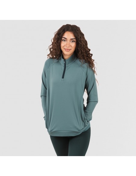 Felpa sportiva donna con media zip e tasche verde bottiglia sudadera-deportiva-mujer-cremallera-y-bolsillo