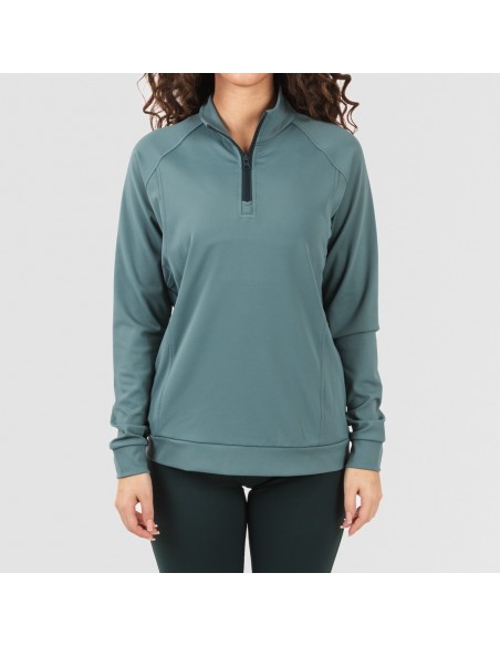 Felpa sportiva donna con media zip e tasche verde bottiglia sudadera-deportiva-mujer-cremallera-y-bolsillo