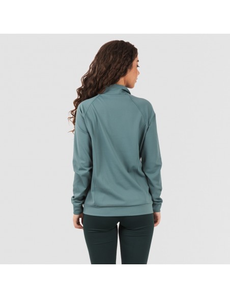 Felpa sportiva donna con media zip e tasche verde bottiglia sudadera-deportiva-mujer-cremallera-y-bolsillo