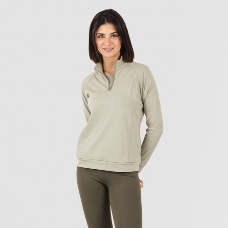 Felpa sportiva donna con media zip e tasche verde foglia sudadera-deportiva-mujer-cremallera-y-bolsillo