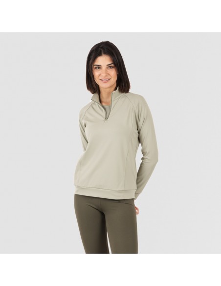 Felpa sportiva donna con media zip e tasche verde foglia sudadera-deportiva-mujer-cremallera-y-bolsillo