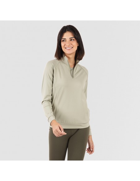 Felpa sportiva donna con media zip e tasche verde foglia sudadera-deportiva-mujer-cremallera-y-bolsillo