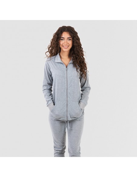 Set sportivo donna felpa con zip grigio conjunto-deportivo-chaqueta-cremallera-mujer