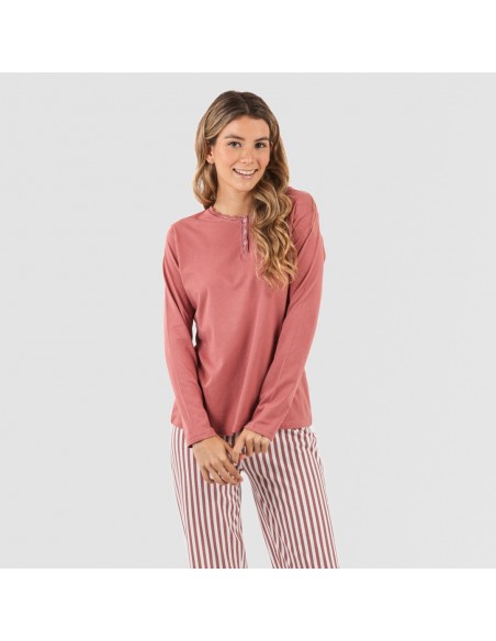 Pigiama lungo cotone Raya Corina marsala pijama-largo-algodon