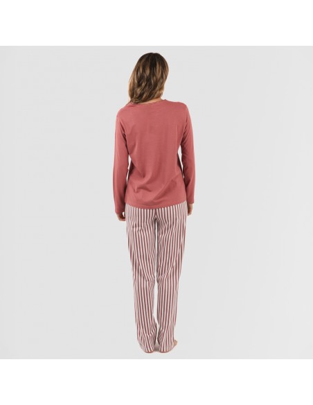 Pigiama lungo cotone Raya Corina marsala pijama-largo-algodon