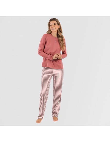 Pigiama lungo cotone Raya Corina marsala pijama-largo-algodon