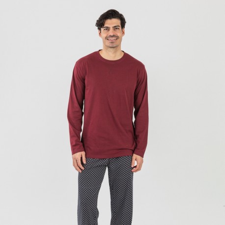 Pigiama lungo uomo cotone Boom bordeaux pijama-algodon