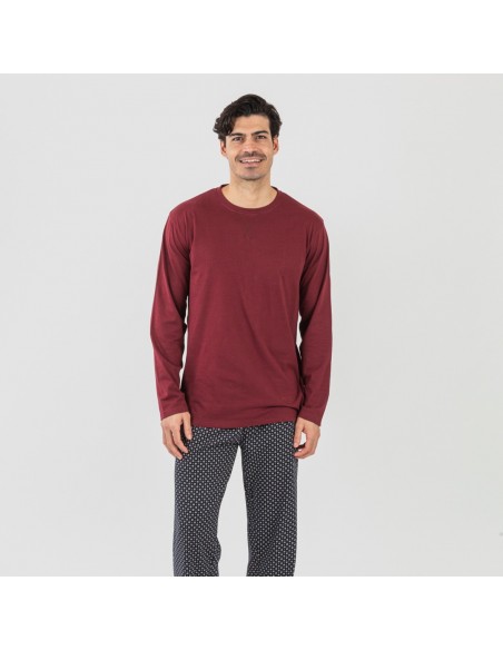 Pigiama lungo uomo cotone Boom bordeaux pijama-algodon