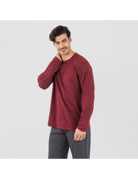 Pigiama lungo uomo cotone Boom bordeaux pijama-algodon