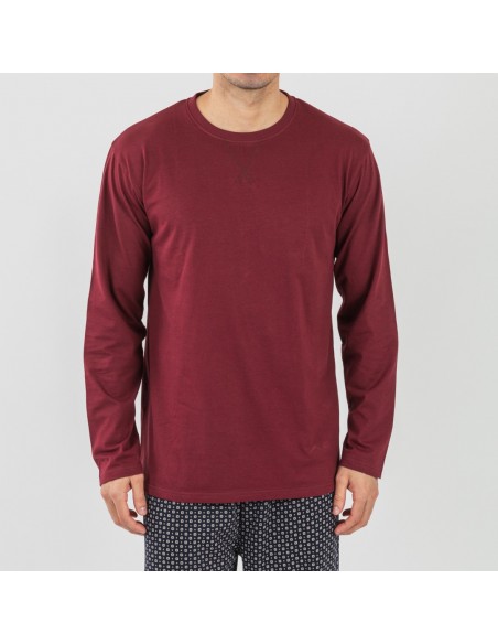 Pigiama lungo uomo cotone Boom bordeaux pijama-algodon