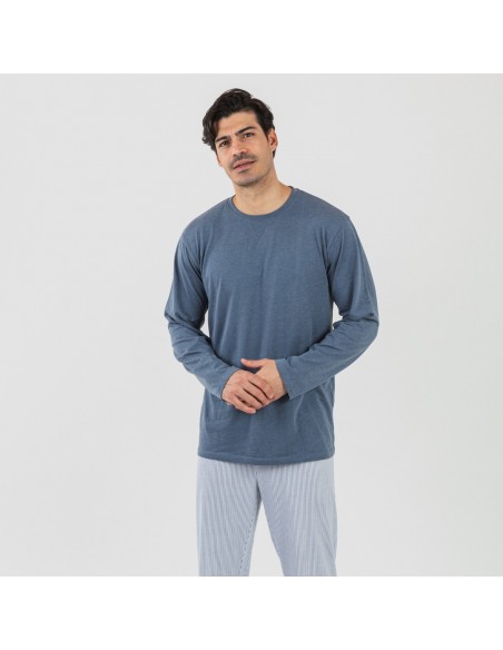 Pigiama lungo uomo cotone Lista indaco pijama-algodon