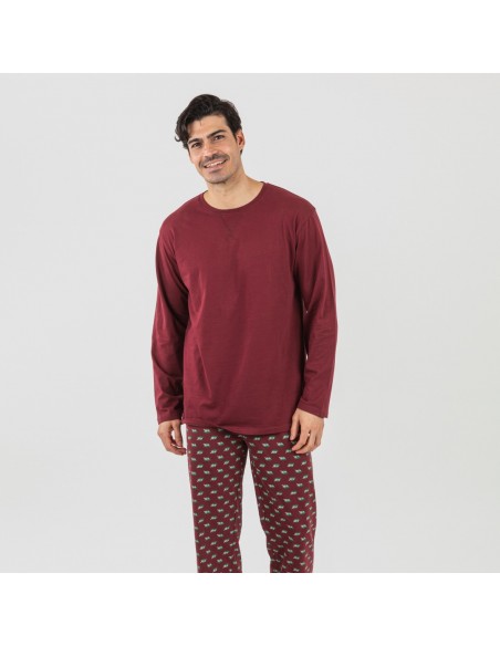 Pigiama lungo uomo cotone Nino bordeaux pijama-algodon