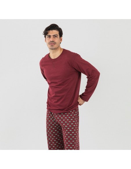 Pigiama lungo uomo cotone Nino bordeaux pijama-algodon