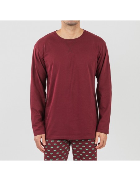 Pigiama lungo uomo cotone Nino bordeaux pijama-algodon