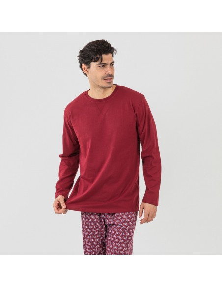 Pigiama lungo uomo cotone Benacity bordeaux pijama-algodon