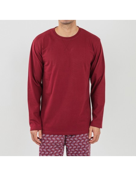 Pigiama lungo uomo cotone Benacity bordeaux pijama-algodon