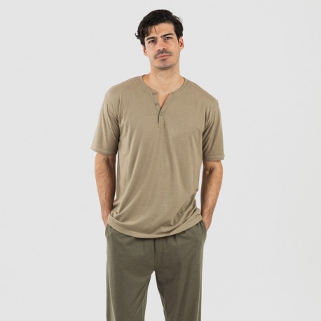 Pigiama lungo uomo manica corta con bottoni verde militare - verde scuro pijama-manga-corta-con-boton