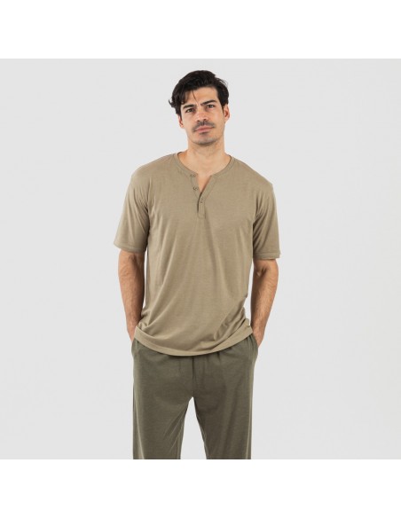 Pigiama lungo uomo manica corta con bottoni verde militare - verde scuro pijama-manga-corta-con-boton