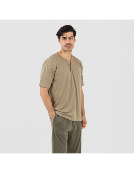 Pigiama lungo uomo manica corta con bottoni verde militare - verde scuro pijama-manga-corta-con-boton