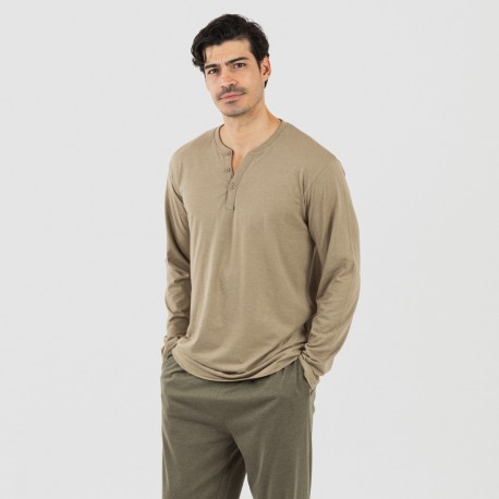 Pigiama lungo uomo con bottoni verde militare - verde scuro pijama-largo-con-botones