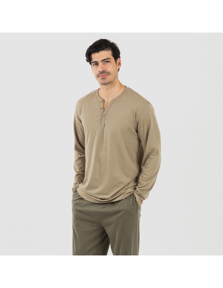 Pigiama lungo uomo con bottoni verde militare - verde scuro pijama-largo-con-botones