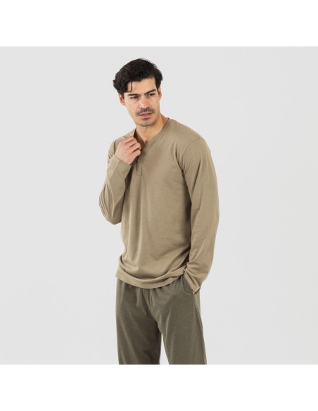 Pigiama lungo uomo con bottoni verde militare - verde scuro pijama-largo-con-botones